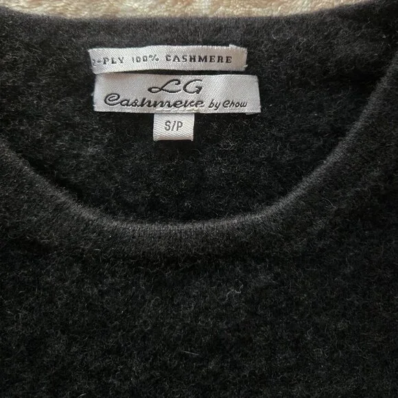 LG Cashmere by Chow 100% Cashmere Short Sleeve Sweater Top Black - Size S - Picture 3 of 5